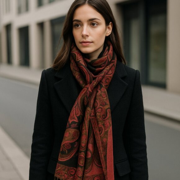 🌹 Vintage Pashmina & Silk Paisley Wrap — Reversible, Luxe, Boho Elegance - Picture 13 of 16